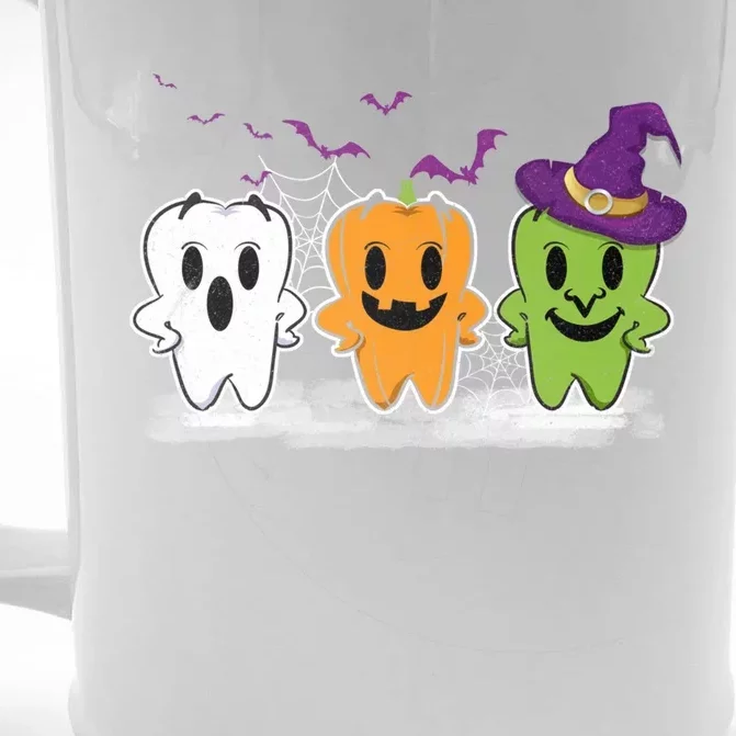 Teeth Ghost Pumpkin Witch Cute Dental Halloween Dentist Meaningful Gift Front & Back Beer Stein