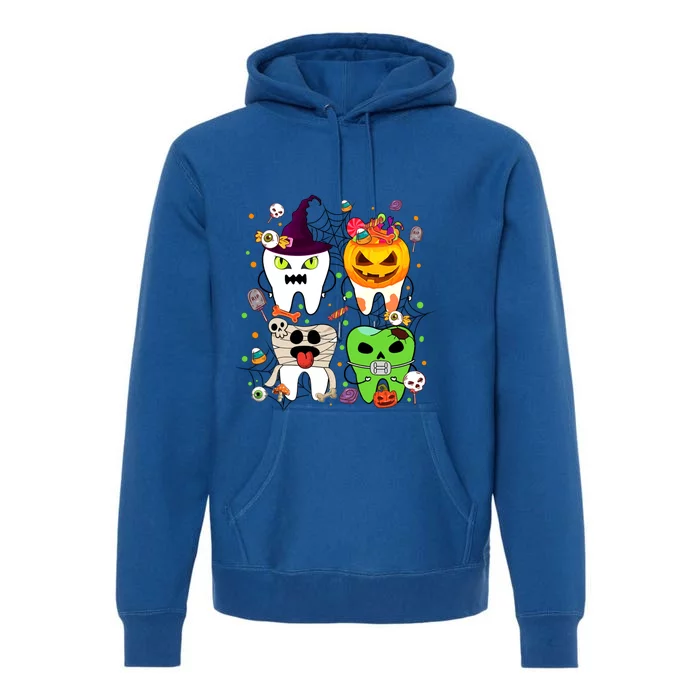 Teeth Ghost Pumpkin Witch Cute Dental Halloween Dentist Gift Premium Hoodie