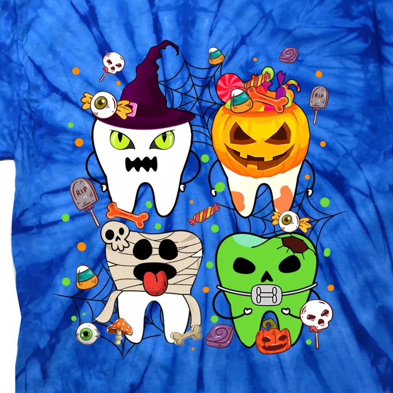 Teeth Ghost Pumpkin Witch Cute Dental Halloween Dentist Gift Tie-Dye T-Shirt