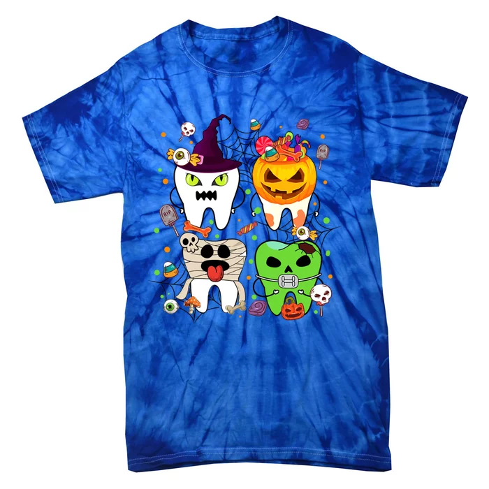 Teeth Ghost Pumpkin Witch Cute Dental Halloween Dentist Gift Tie-Dye T-Shirt