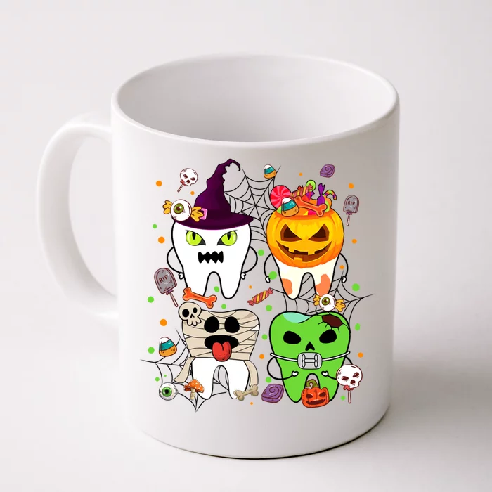 Teeth Ghost Pumpkin Witch Cute Dental Halloween Dentist Gift Front & Back Coffee Mug