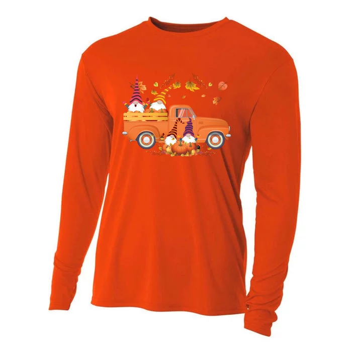 Truck Gnomes Pumpkin Truck Fall Leaf Thanksgiving Halloween Great Gift Cooling Performance Long Sleeve Crew