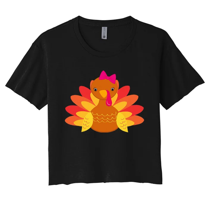 Turkey Girl Pilgrim Funny Thanksgiving Women's Crop Top Tee