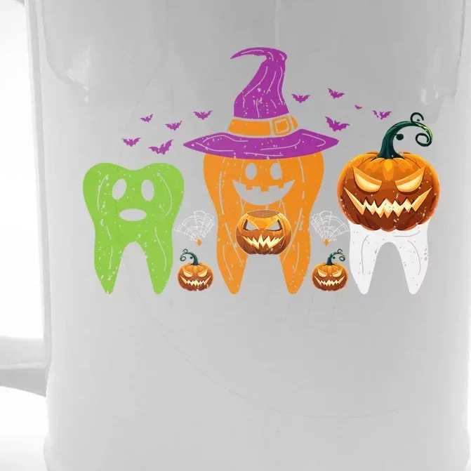 Teeth Ghost Pumpkin Witch Cute Dental Halloween Cool Gift Front & Back Beer Stein