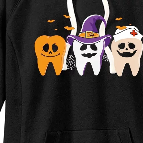 Teeth Ghost Pumpkin Nurse Cute Dental Halloween Dentist Gift Women's Fleece Hoodie