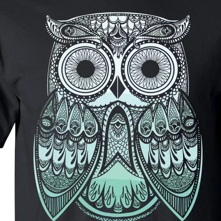 Teal Gradient Paisley Henna Owl Bohemian Graphic Tall T-Shirt