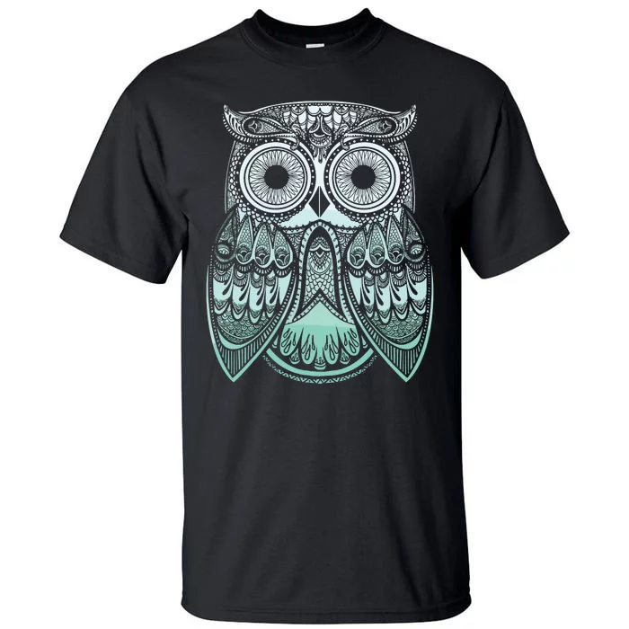 Teal Gradient Paisley Henna Owl Bohemian Graphic Tall T-Shirt