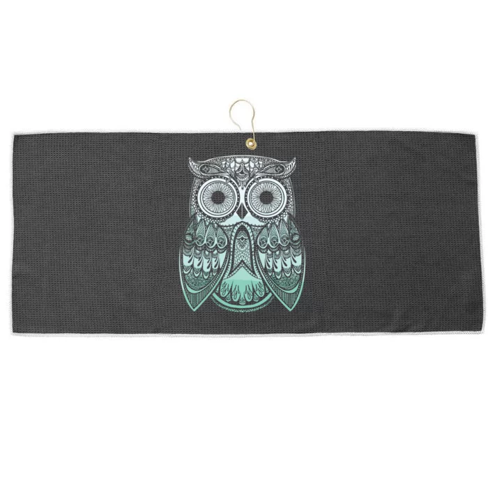 Teal Gradient Paisley Henna Owl Bohemian Graphic Large Microfiber Waffle Golf Towel