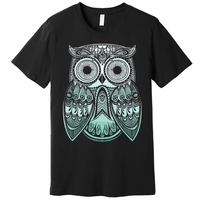 Teal Gradient Paisley Henna Owl Bohemian Graphic Premium T-Shirt