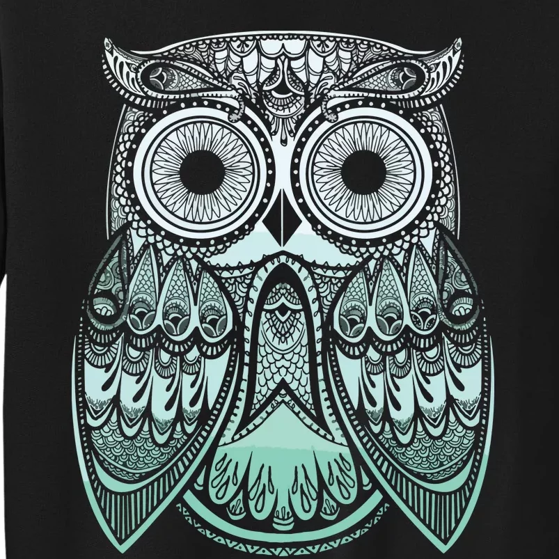 Teal Gradient Paisley Henna Owl Bohemian Graphic Tall Sweatshirt