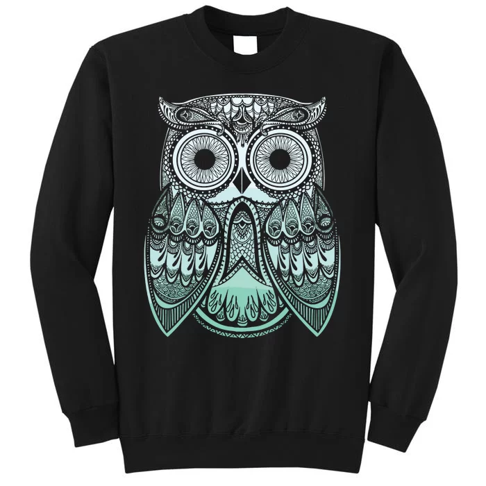 Teal Gradient Paisley Henna Owl Bohemian Graphic Tall Sweatshirt