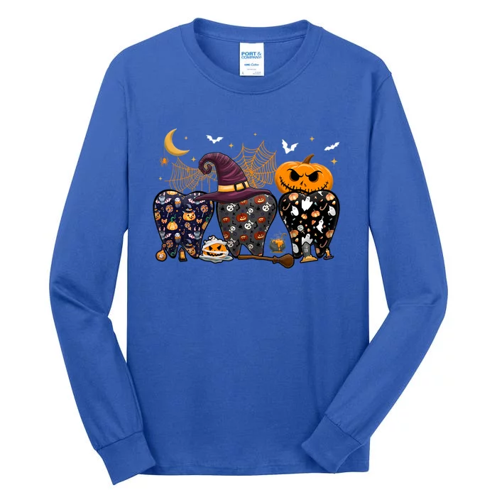 Teeth Ghost Pumpkin Witch Cute Dental Halloween Dentist Gift Cute Gift Tall Long Sleeve T-Shirt