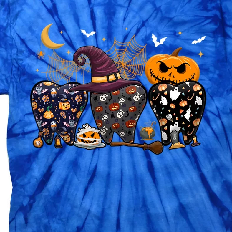 Teeth Ghost Pumpkin Witch Cute Dental Halloween Dentist Gift Cute Gift Tie-Dye T-Shirt