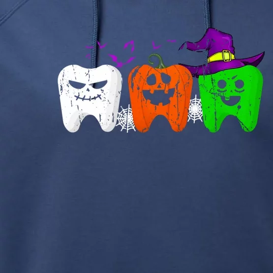 Teeth Ghost Pumpkin Witch Cute Dental Halloween Dentist Gift Performance Fleece Hoodie