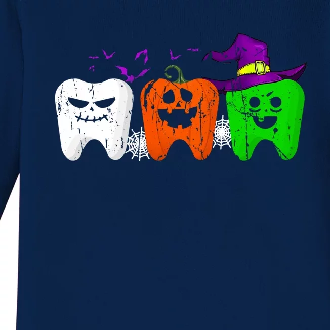 Teeth Ghost Pumpkin Witch Cute Dental Halloween Dentist Gift Baby Long Sleeve Bodysuit