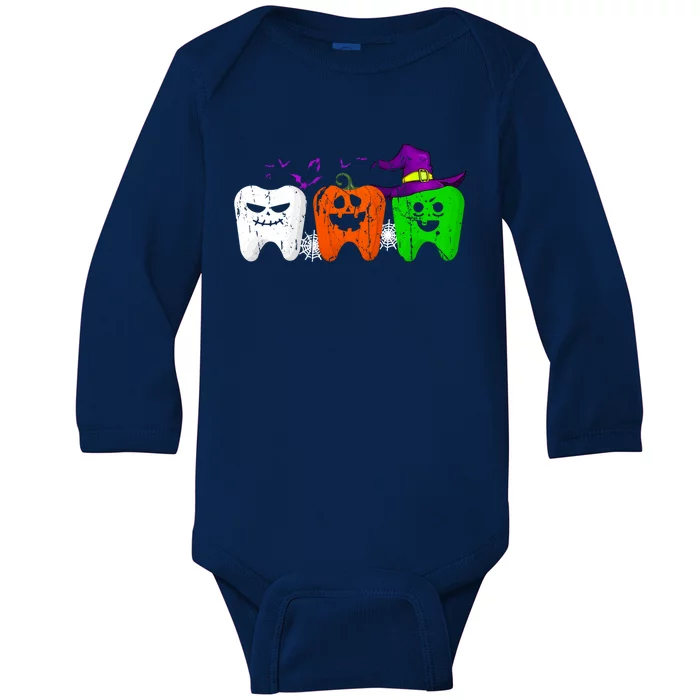 Teeth Ghost Pumpkin Witch Cute Dental Halloween Dentist Gift Baby Long Sleeve Bodysuit