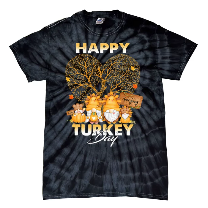 Thanksgiving Gnomes Pumpkin Autumn Harvest Tie-Dye T-Shirt