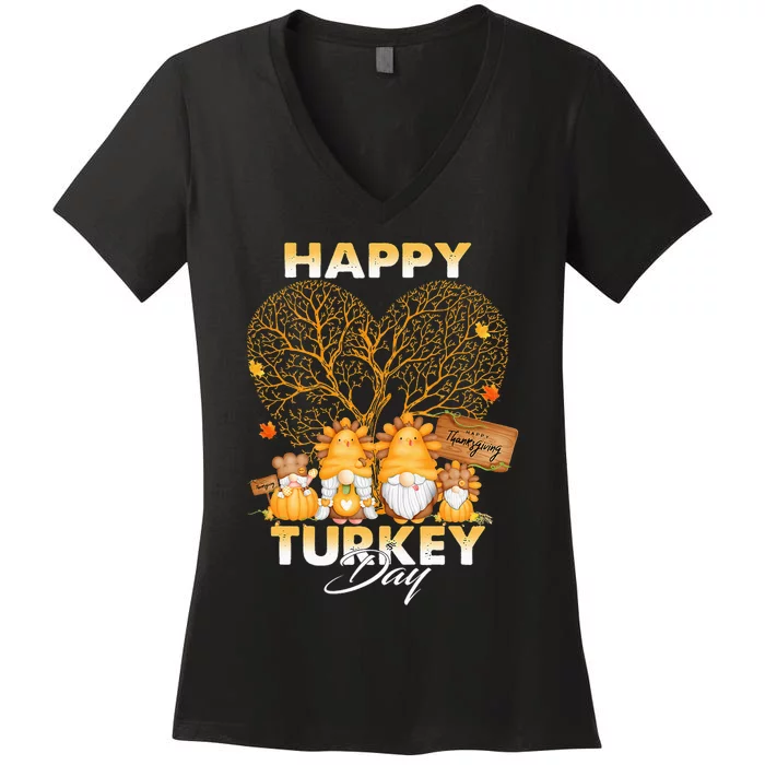 Thanksgiving Gnomes Pumpkin Autumn Harvest Women's V-Neck T-Shirt