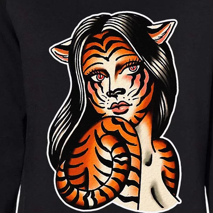 Tiger Girl Pretty Girl Bengal Tiger Traditional Tattoo Flash Womens California Wash Sweatshirt