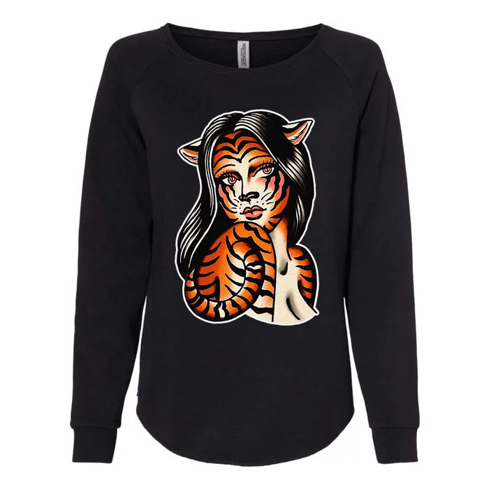 Tiger Girl Pretty Girl Bengal Tiger Traditional Tattoo Flash Womens California Wash Sweatshirt