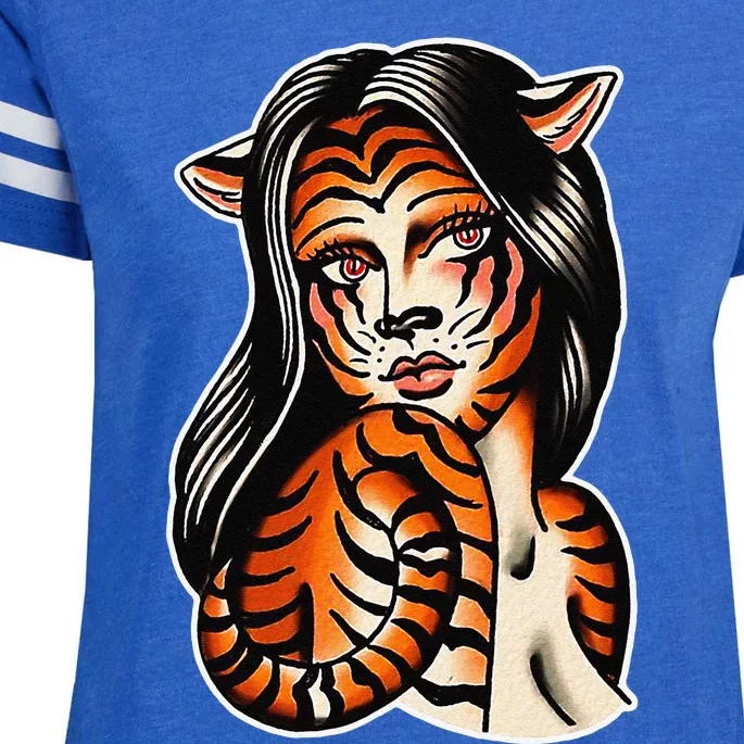 Tiger Girl Pretty Girl Bengal Tiger Traditional Tattoo Flash Enza Ladies Jersey Football T-Shirt