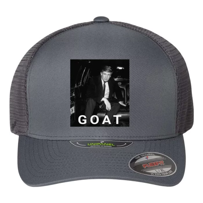 Trump Goat Republican Conservative Gift Trump 2024 Flexfit Unipanel Trucker Cap