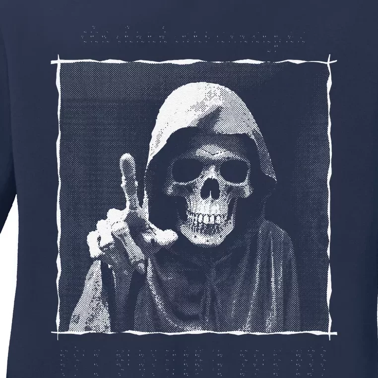 The Grim Reaper Shows Index Finger Horror Halloween Monster Ladies Long Sleeve Shirt