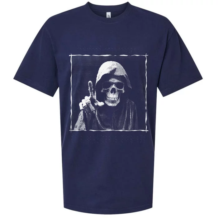 The Grim Reaper Shows Index Finger Horror Halloween Monster Sueded Cloud Jersey T-Shirt