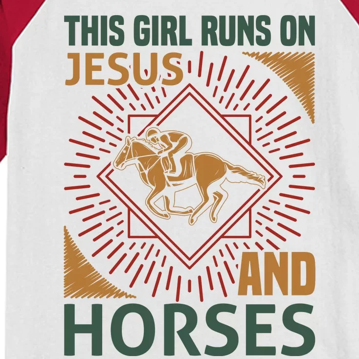 This Girl Runs On Jesus And Horses Kids Colorblock Raglan Jersey