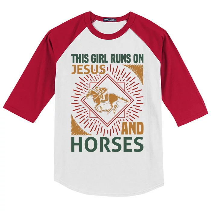 This Girl Runs On Jesus And Horses Kids Colorblock Raglan Jersey