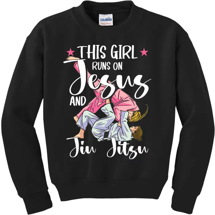 This Girl Runs On Jesus And Jiu Jitsu Kids Sweatshirt