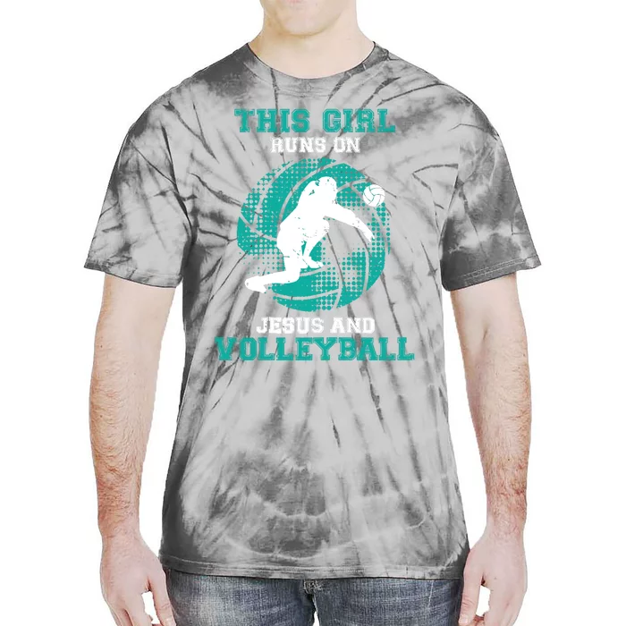 This Girl Runs On Jesus And Volleyball Teen Cute Gifts Tie-Dye T-Shirt