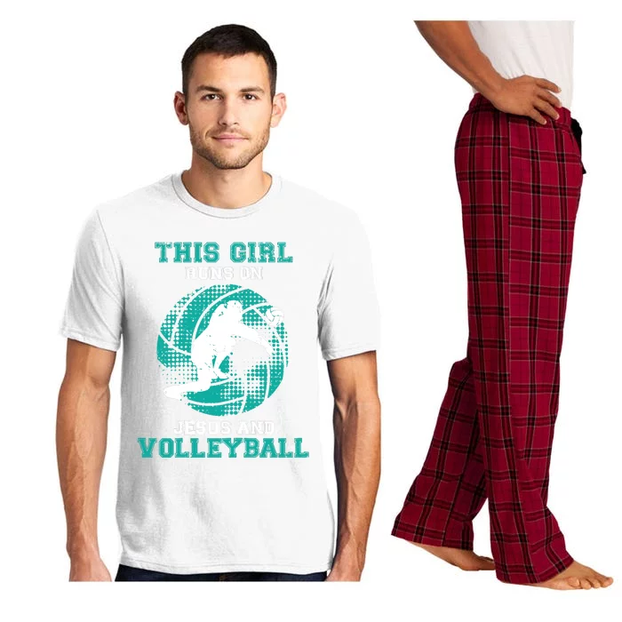 This Girl Runs On Jesus And Volleyball Teen Cute Gifts Pajama Set