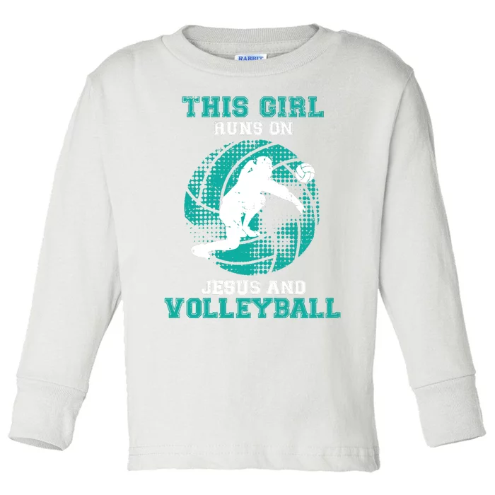 This Girl Runs On Jesus And Volleyball Teen Cute Gifts Toddler Long Sleeve Shirt