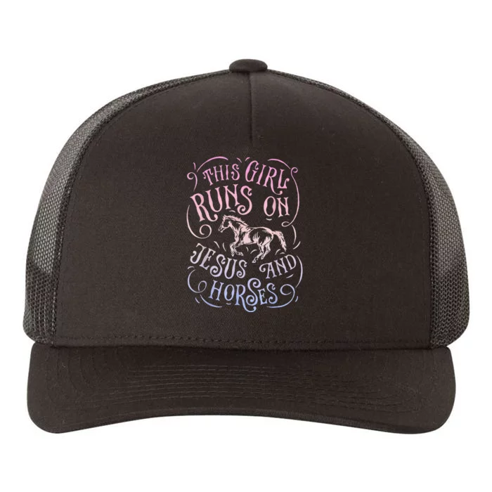 This Girl Runs On Jesus And Horses Horse Riding Equestrian= Yupoong Adult 5-Panel Trucker Hat