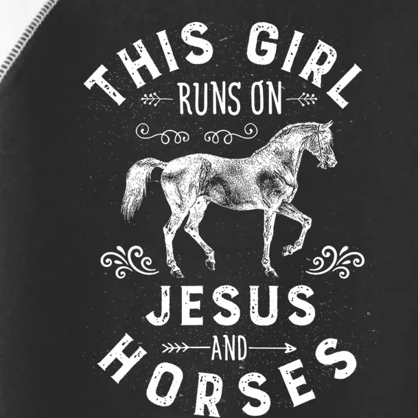 This Girl Runs On Jesus And Horses Horse Riding Equestrian Toddler Fine Jersey T-Shirt