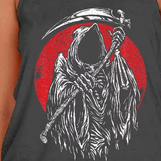 The Grim Reaper Skeleton Skull Death Scythe Grunge Horror Women's Knotted Racerback Tank