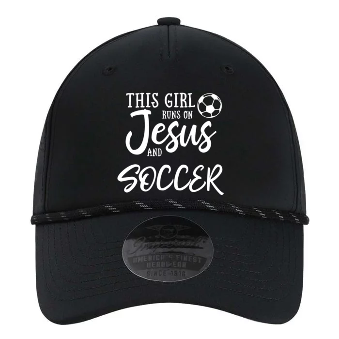 This Girl Runs On Jesus And Soccer Gift Christian Performance The Dyno Cap