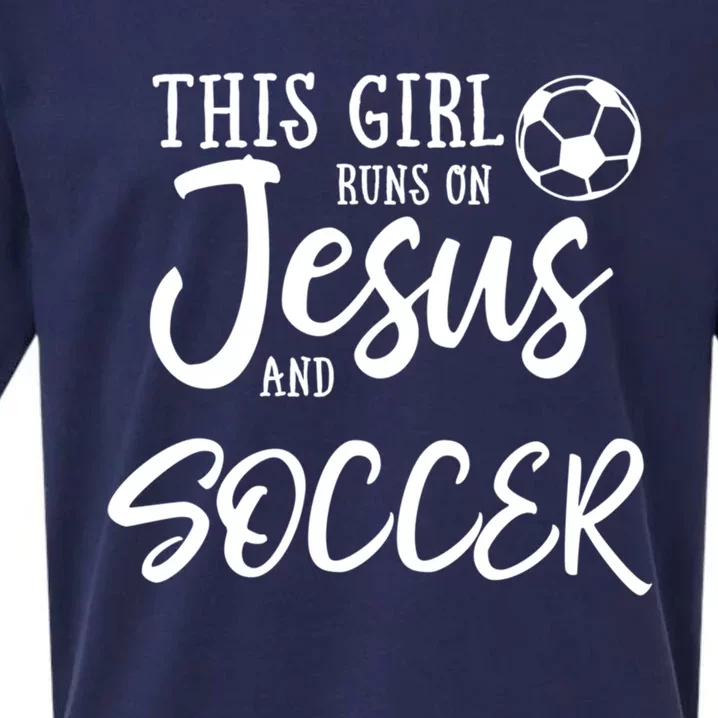 This Girl Runs On Jesus And Soccer Gift Christian Sueded Cloud Jersey T-Shirt