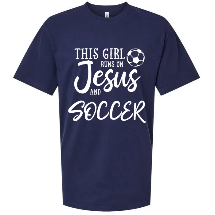 This Girl Runs On Jesus And Soccer Gift Christian Sueded Cloud Jersey T-Shirt