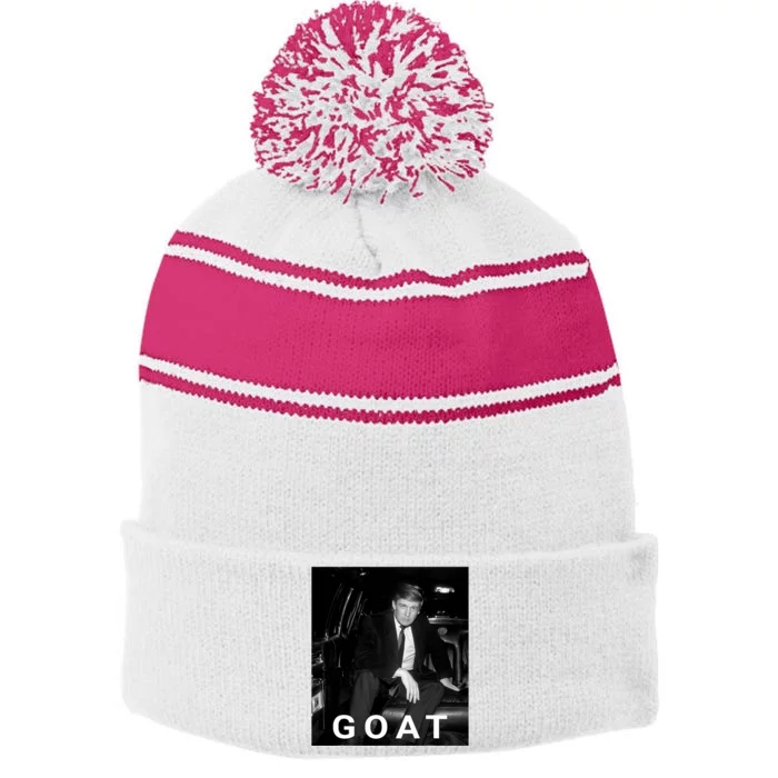 Trump Goat Republican Conservative Gift Trump 2024 Stripe Pom Pom Beanie