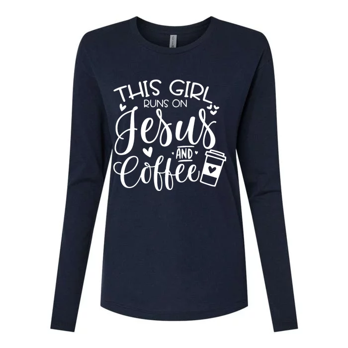 This Girl Runs On Jesus Coffee Spiritual Christian Gift Womens Cotton Relaxed Long Sleeve T-Shirt