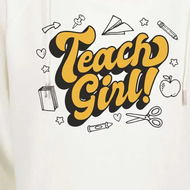 Teach Girl Retro Cute Gift For Teacher Womens Funnel Neck Pullover Hood