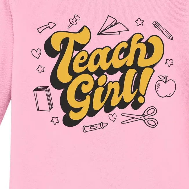 Teach Girl Retro Cute Gift For Teacher Baby Long Sleeve Bodysuit