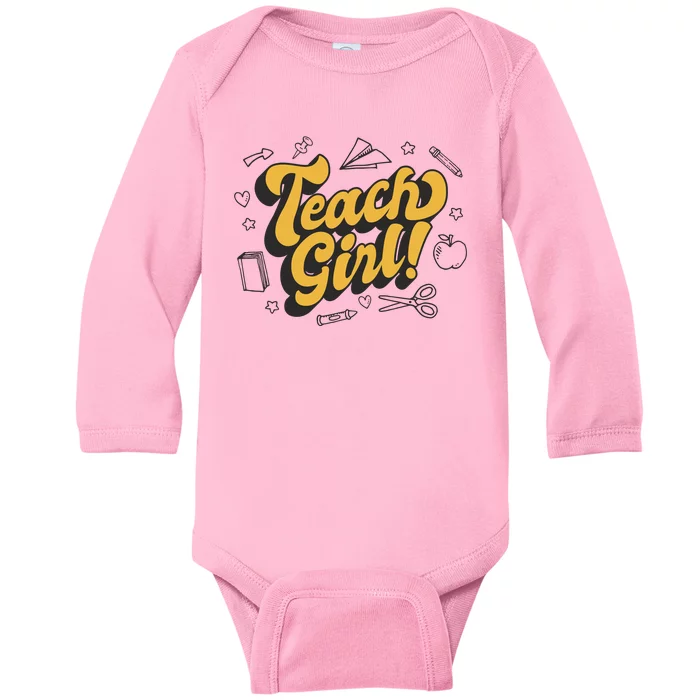 Teach Girl Retro Cute Gift For Teacher Baby Long Sleeve Bodysuit