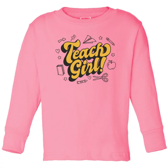 Teach Girl Retro Cute Gift For Teacher Toddler Long Sleeve Shirt