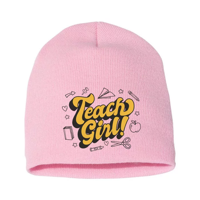 Teach Girl Retro Cute Gift For Teacher Short Acrylic Beanie