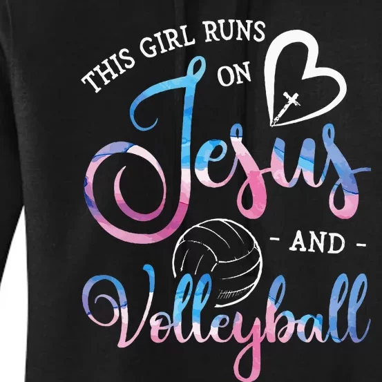 This Girl Runs On Jesus And Volleyball Player Christian Gift Women's Pullover Hoodie