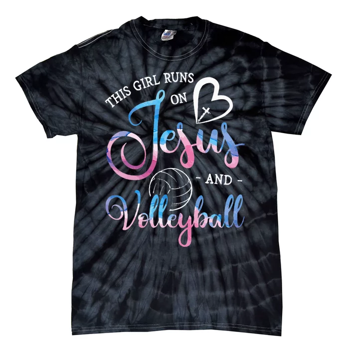 This Girl Runs On Jesus And Volleyball Player Christian Gift Tie-Dye T-Shirt