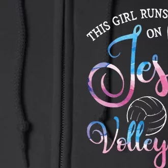 This Girl Runs On Jesus And Volleyball Player Christian Gift Full Zip Hoodie